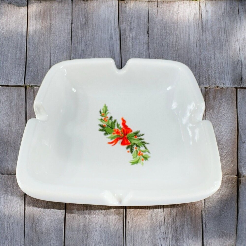 Haeger Pottery Christmas Holly Ashtray Holiday Christmas Heritage‎ Tray Dish VTG